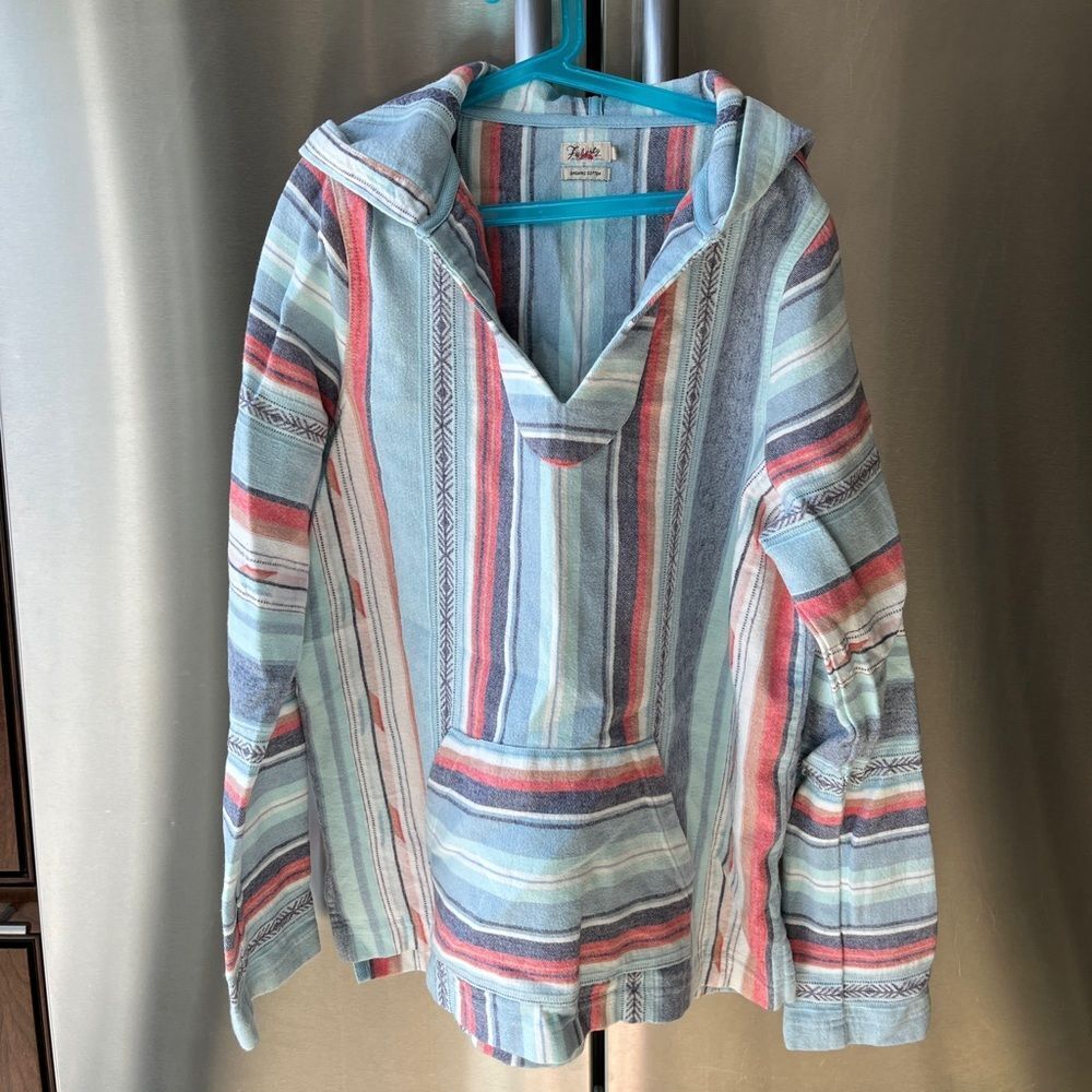 Faherty Baja Poncho in Sierra Paradise S Cotton Boho Coastal EUC